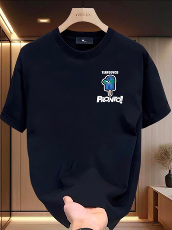 Ανδρικό T-shirt καλοκαιρινό με εκτύπωση καρτούν, βαριά ύφανση, φαρδιά γραμμή, λευκό