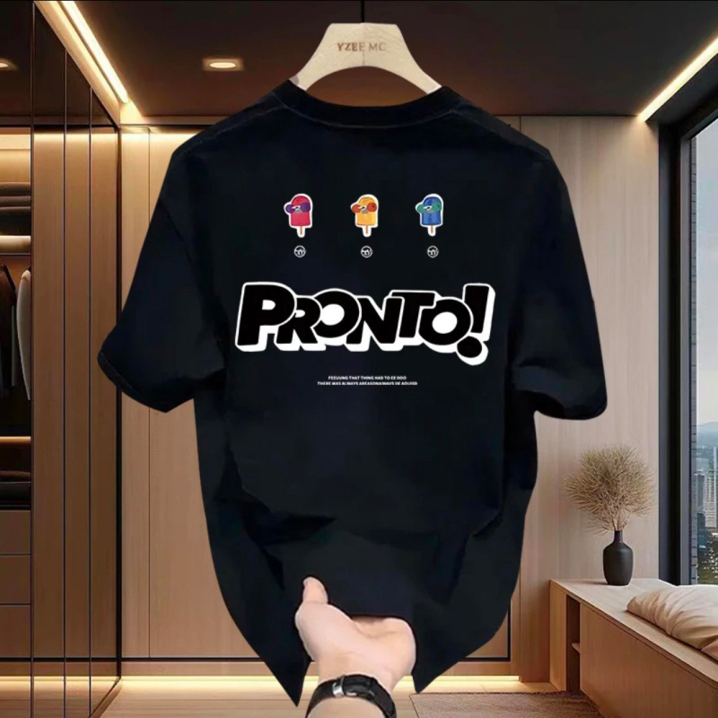 Ανδρικό T-shirt καλοκαιρινό με εκτύπωση καρτούν, βαριά ύφανση, φαρδιά γραμμή, λευκό