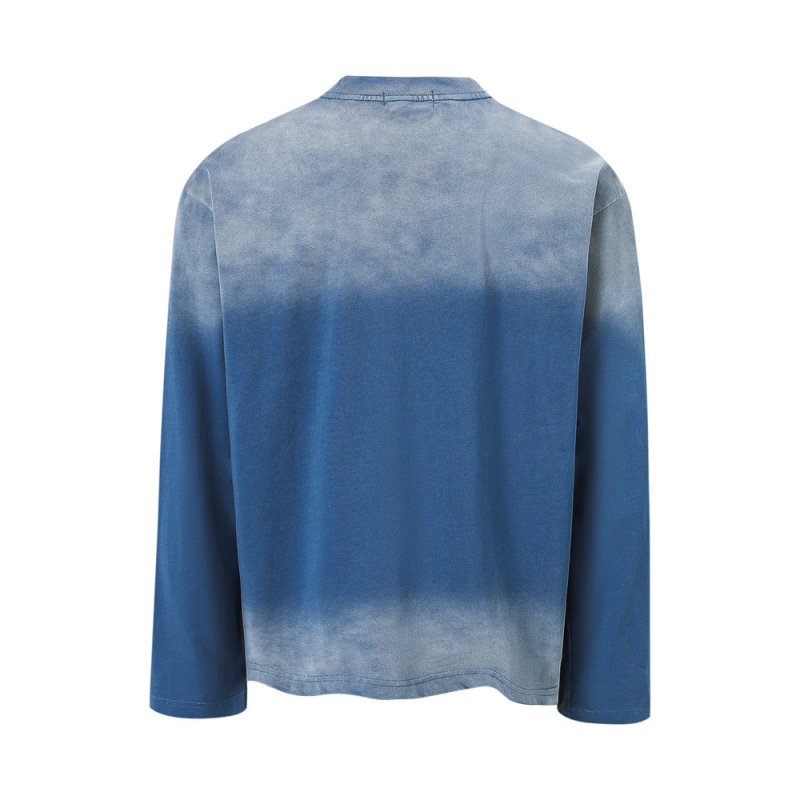 Ανδρική μακρυμάνικη μπλούζα T‑Shirt με tie-dye και σπρέι εκτύπωση, streetwear στυλ, φαρδιά γραμμή, 100% βαμβάκι, για άνοιξη και φθινόπωρο