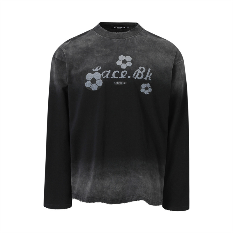 Ανδρική μακρυμάνικη μπλούζα T‑Shirt με tie-dye και σπρέι εκτύπωση, streetwear στυλ, φαρδιά γραμμή, 100% βαμβάκι, για άνοιξη και φθινόπωρο