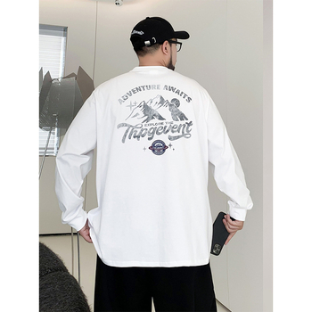 Muški pamukasti T-shirt s dugim rukavima, slobodan kroj, plus veličina, tisk s slovima, okrugli izrez, pogodan za proljeće i jesen