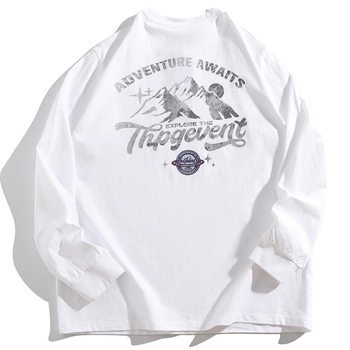 Muški pamukasti T-shirt s dugim rukavima, slobodan kroj, plus veličina, tisk s slovima, okrugli izrez, pogodan za proljeće i jesen