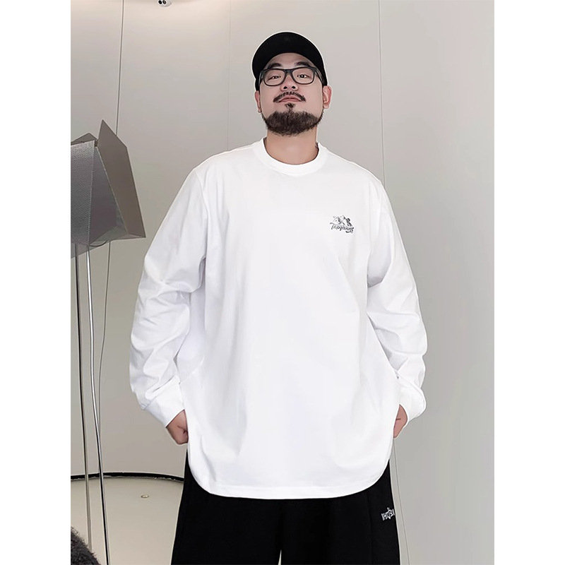 Muški pamukasti T-shirt s dugim rukavima, slobodan kroj, plus veličina, tisk s slovima, okrugli izrez, pogodan za proljeće i jesen