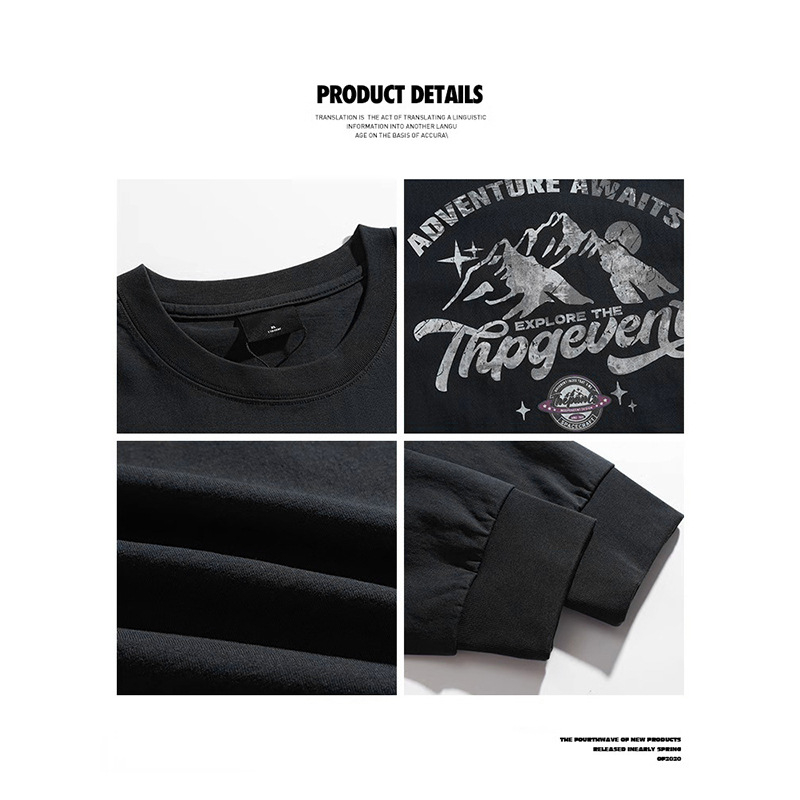 Muški pamukasti T-shirt s dugim rukavima, slobodan kroj, plus veličina, tisk s slovima, okrugli izrez, pogodan za proljeće i jesen