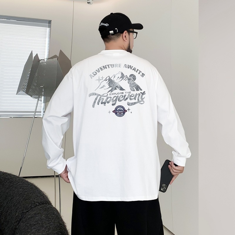 Muški pamukasti T-shirt s dugim rukavima, slobodan kroj, plus veličina, tisk s slovima, okrugli izrez, pogodan za proljeće i jesen