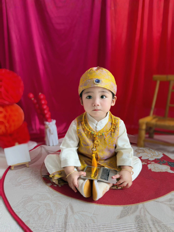 Σετ Hanfu για αγόρια για τα πρώτα γενέθλια, κινεζικός παραδοσιακός στυλ, άνοιξη-φθινόπωρο, κίτρινο μαντζουρά τζάκετ