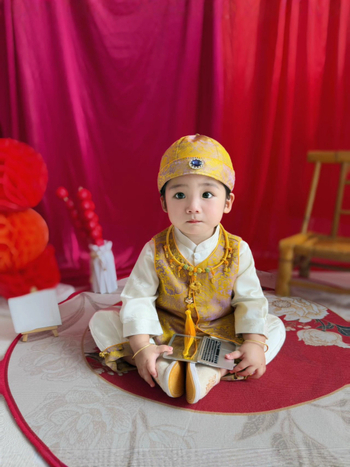 Σετ Hanfu για αγόρια για τα πρώτα γενέθλια, κινεζικός παραδοσιακός στυλ, άνοιξη-φθινόπωρο, κίτρινο μαντζουρά τζάκετ