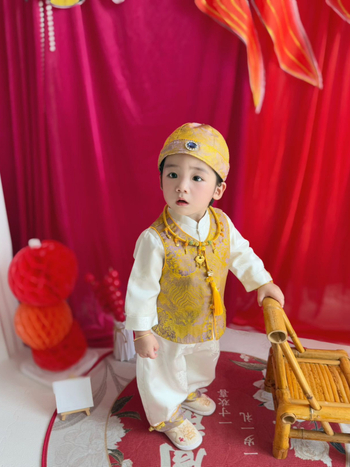 Σετ Hanfu για αγόρια για τα πρώτα γενέθλια, κινεζικός παραδοσιακός στυλ, άνοιξη-φθινόπωρο, κίτρινο μαντζουρά τζάκετ