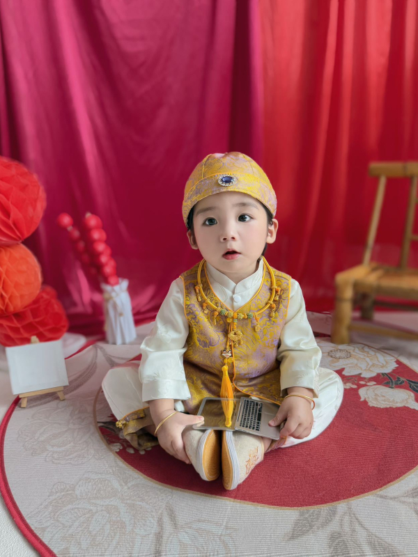 Σετ Hanfu για αγόρια για τα πρώτα γενέθλια, κινεζικός παραδοσιακός στυλ, άνοιξη-φθινόπωρο, κίτρινο μαντζουρά τζάκετ