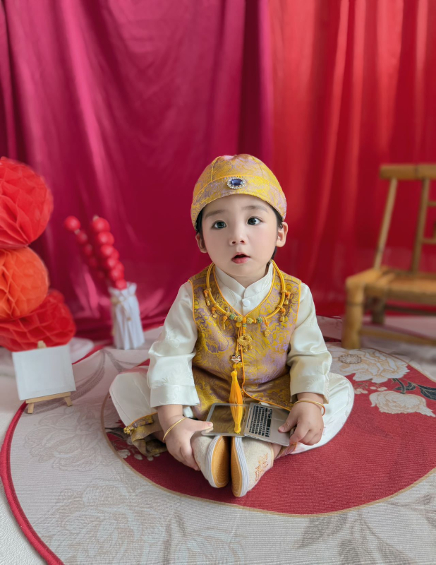 Σετ Hanfu για αγόρια για τα πρώτα γενέθλια, κινεζικός παραδοσιακός στυλ, άνοιξη-φθινόπωρο, κίτρινο μαντζουρά τζάκετ