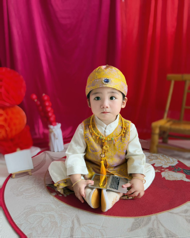Σετ Hanfu για αγόρια για τα πρώτα γενέθλια, κινεζικός παραδοσιακός στυλ, άνοιξη-φθινόπωρο, κίτρινο μαντζουρά τζάκετ