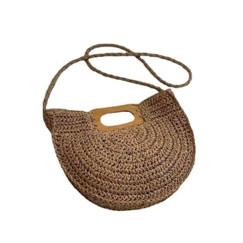 Nova ženska torba za crossbody s drvenom ručkom, polukružnog oblika, pletene trske, Mori retro stil, svakodnevna upotreba