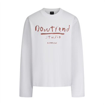 Μακρυμάνικο T‑shirt με εκτύπωση γραμμάτων, 320 g καθαρό βαμβάκι, βαριά κατασκευή, χαλαρή γραμμή, στρογγυλός λαιμός, ανδρικό streetwear άνοιξη-φθινοπωρο