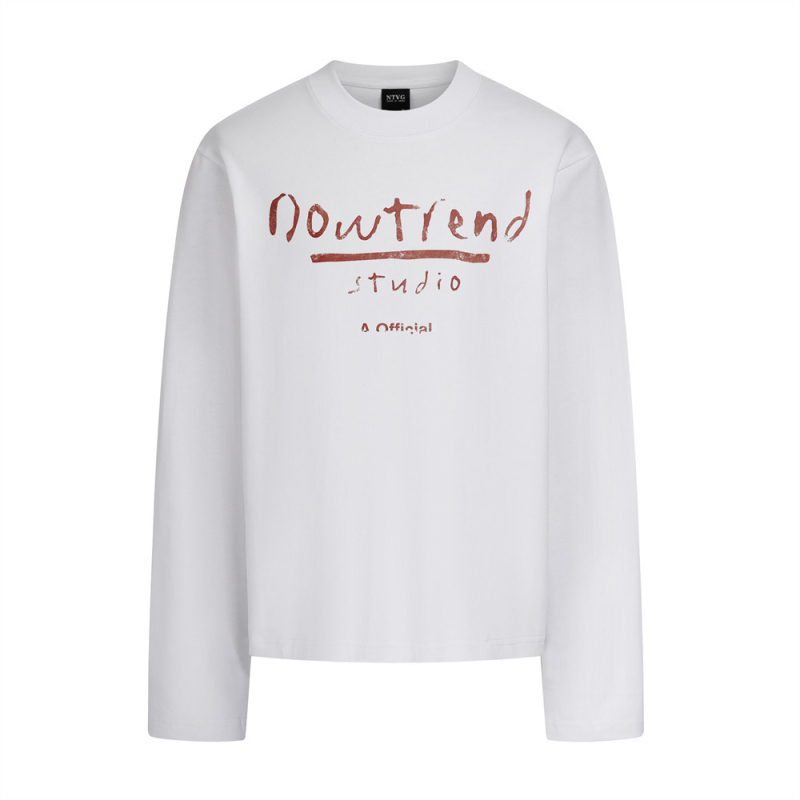 Μακρυμάνικο T‑shirt με εκτύπωση γραμμάτων, 320 g καθαρό βαμβάκι, βαριά κατασκευή, χαλαρή γραμμή, στρογγυλός λαιμός, ανδρικό streetwear άνοιξη-φθινοπωρο