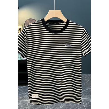 Muška kratka majica s prugama Ice Silk, rastezljiva, okrugli vrat, casual, opušten kroj