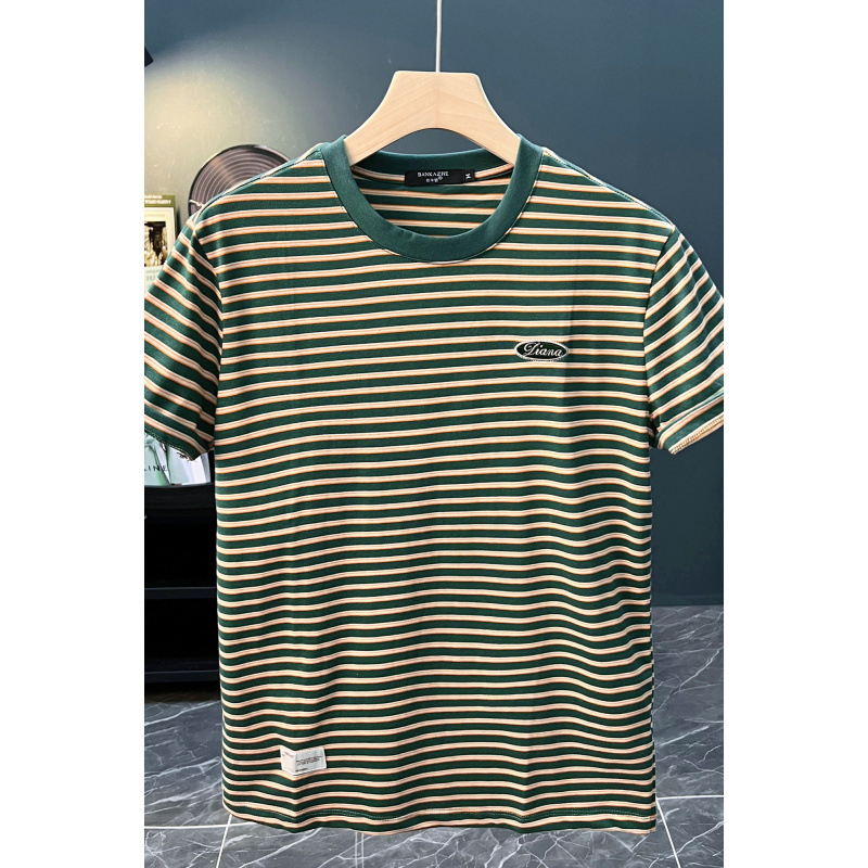 Muška kratka majica s prugama Ice Silk, rastezljiva, okrugli vrat, casual, opušten kroj