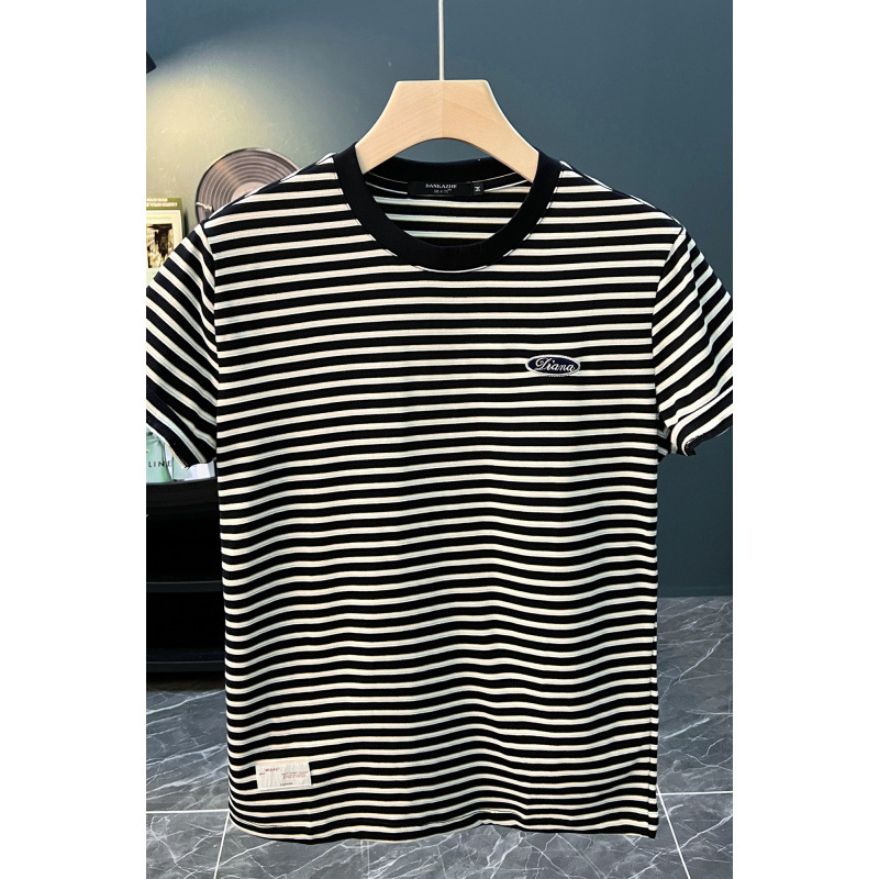 Muška kratka majica s prugama Ice Silk, rastezljiva, okrugli vrat, casual, opušten kroj