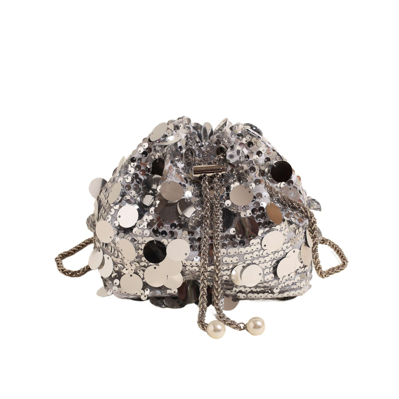 Ženska torbica s šljokicama, bucket bag, mala, večernja torbica, s remenom preko ramena ili crossbody