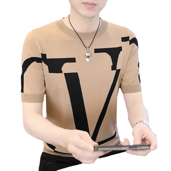 Ανδρικό κοντομάνικο T‑shirt από ice silk, ανάλαφρο και διαπνέον, πλεκτό ύφασμα, στρογγυλός λαιμός, καλοκαιρινό casual