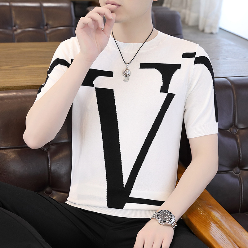 Ανδρικό κοντομάνικο T‑shirt από ice silk, ανάλαφρο και διαπνέον, πλεκτό ύφασμα, στρογγυλός λαιμός, καλοκαιρινό casual