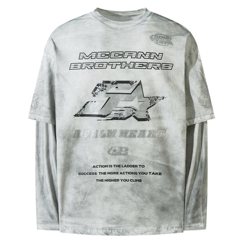 Αρχικό αμερικάνικο vintage μακρυμάνικο T‑shirt με εκτύπωση αστεριού και γραμμάτων, σχέδιο δύο μερών