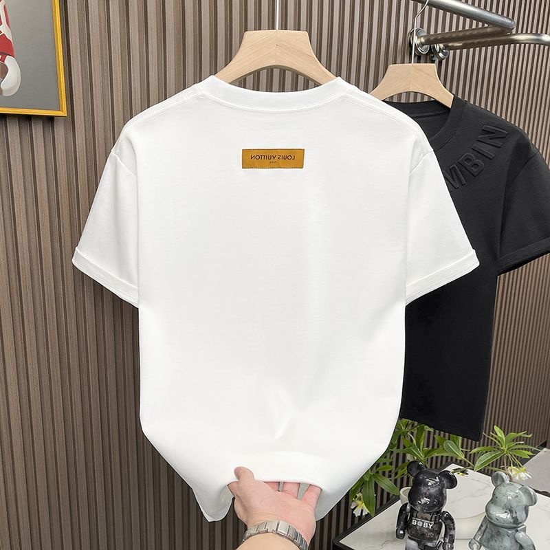Ανδρική κοντομάνικη T-shirt από Ice Silk, μονόχρωμη, με ανάγλυφα γράμματα, χαλαρή γραμμή, στρογγυλός λαιμός, βασικό τοπ