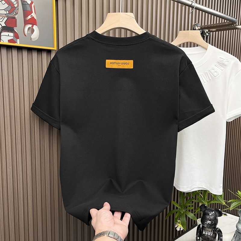 Ανδρική κοντομάνικη T-shirt από Ice Silk, μονόχρωμη, με ανάγλυφα γράμματα, χαλαρή γραμμή, στρογγυλός λαιμός, βασικό τοπ