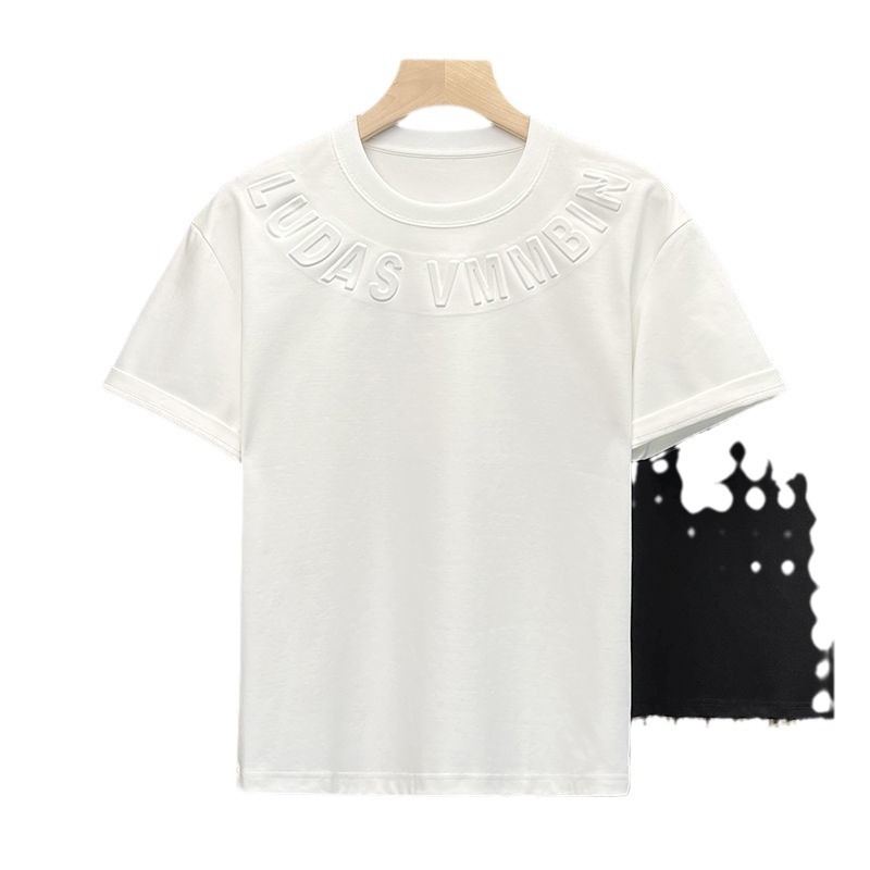Ανδρική κοντομάνικη T-shirt από Ice Silk, μονόχρωμη, με ανάγλυφα γράμματα, χαλαρή γραμμή, στρογγυλός λαιμός, βασικό τοπ