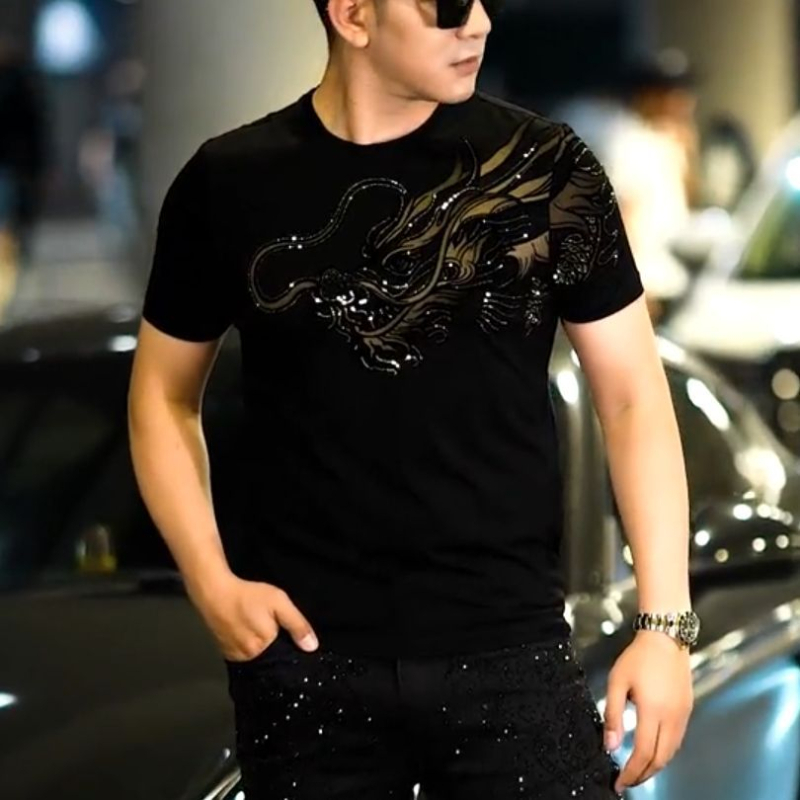 Muška majica kratkih rukava s motibom zmaja, kineskog stila, ljetna moda, slim fit