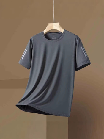 Ανδρική κοντομάνικη T‑shirt με διαπνέουσα δικτυωτή ύφανση, γρήγορο στέγνωμα, φαρδιά γραμμή, στρογγυλή λαιμόκοψη