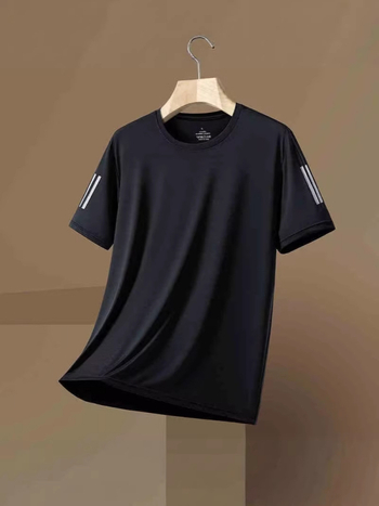 Ανδρική κοντομάνικη T‑shirt με διαπνέουσα δικτυωτή ύφανση, γρήγορο στέγνωμα, φαρδιά γραμμή, στρογγυλή λαιμόκοψη