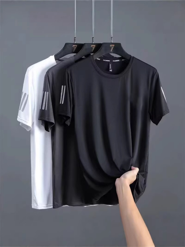 Ανδρική κοντομάνικη T‑shirt με διαπνέουσα δικτυωτή ύφανση, γρήγορο στέγνωμα, φαρδιά γραμμή, στρογγυλή λαιμόκοψη