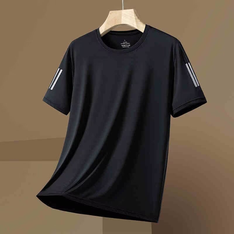 Ανδρική κοντομάνικη T‑shirt με διαπνέουσα δικτυωτή ύφανση, γρήγορο στέγνωμα, φαρδιά γραμμή, στρογγυλή λαιμόκοψη