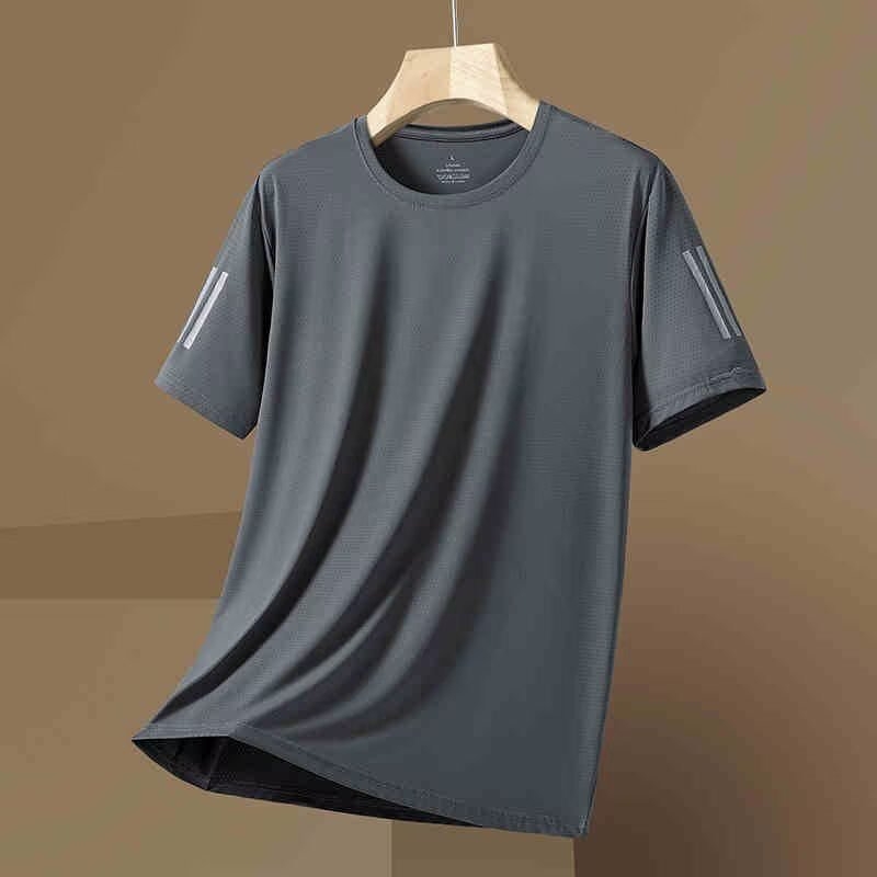 Ανδρική κοντομάνικη T‑shirt με διαπνέουσα δικτυωτή ύφανση, γρήγορο στέγνωμα, φαρδιά γραμμή, στρογγυλή λαιμόκοψη