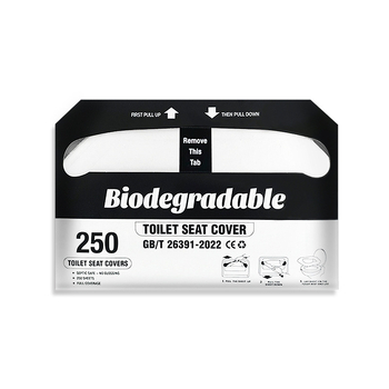 Jednokratne navlake za sjedište WC-a, crno-bijele, topljive u vodi, veličina 360×425 mm, sirovina drvena celuloza, paket 250 komada, za hotele i zrakoplovstvo