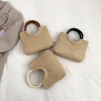 Ženska torbica od slame s pletenom kružnom ručkom, korejskog stila, elegantna i svestrana za dnevne kombinacije