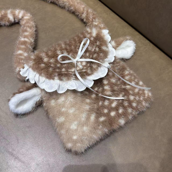 Zimska ženska crossbody torba od pliša s jelena motivom, japanskog stila, mala veličina, dizajn u korejskom stilu