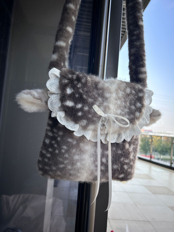 Zimska ženska crossbody torba od pliša s jelena motivom, japanskog stila, mala veličina, dizajn u korejskom stilu