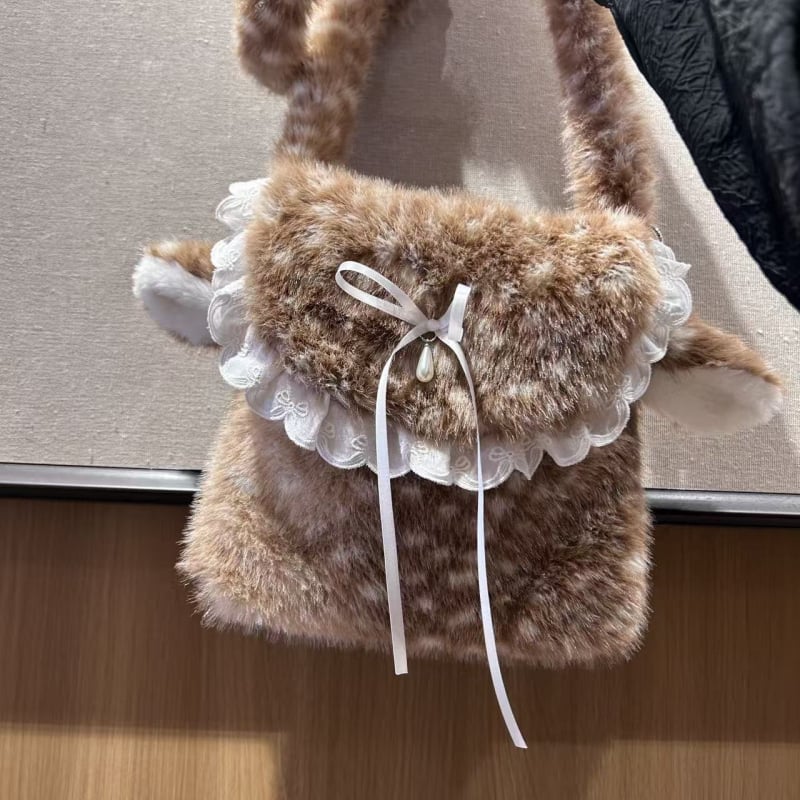 Zimska ženska crossbody torba od pliša s jelena motivom, japanskog stila, mala veličina, dizajn u korejskom stilu