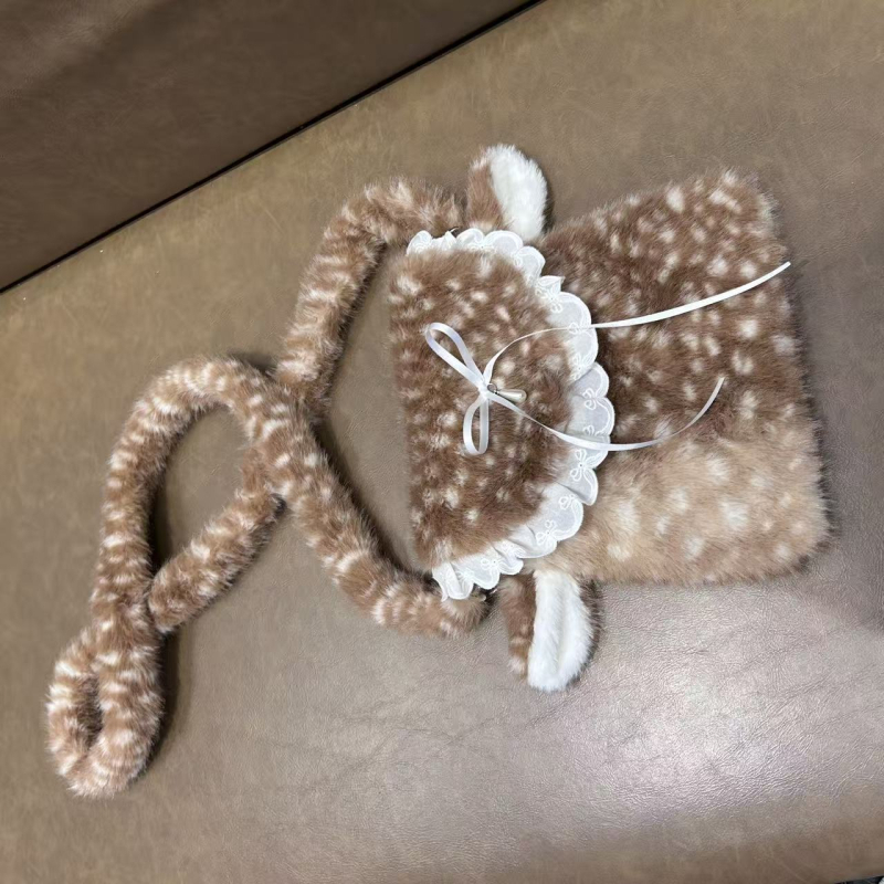 Zimska ženska crossbody torba od pliša s jelena motivom, japanskog stila, mala veličina, dizajn u korejskom stilu
