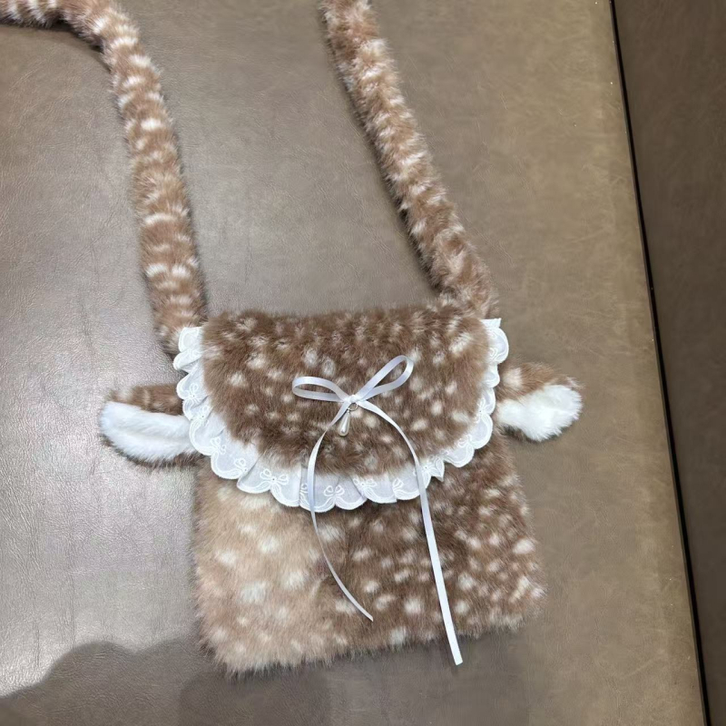 Zimska ženska crossbody torba od pliša s jelena motivom, japanskog stila, mala veličina, dizajn u korejskom stilu