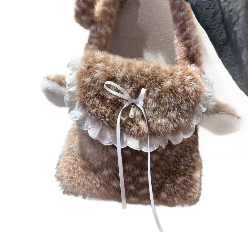 Zimska ženska crossbody torba od pliša s jelena motivom, japanskog stila, mala veličina, dizajn u korejskom stilu