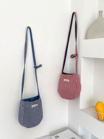 Slatka torba od denima, jajolikog oblika, crossbody za žene, japanski karirani uzorak, dvostrana
