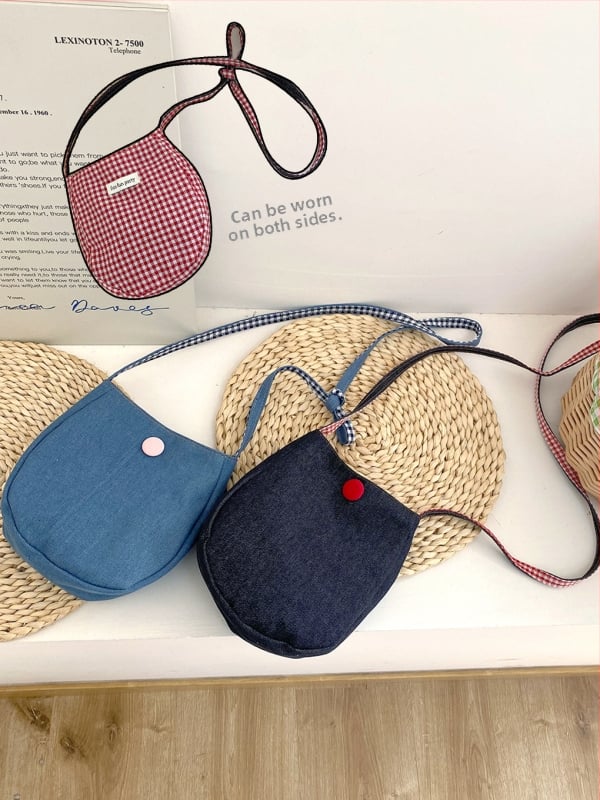 Slatka torba od denima, jajolikog oblika, crossbody za žene, japanski karirani uzorak, dvostrana