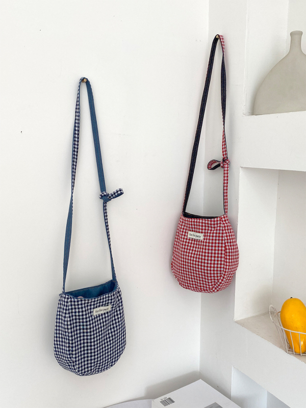 Slatka torba od denima, jajolikog oblika, crossbody za žene, japanski karirani uzorak, dvostrana