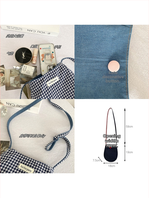 Slatka torba od denima, jajolikog oblika, crossbody za žene, japanski karirani uzorak, dvostrana