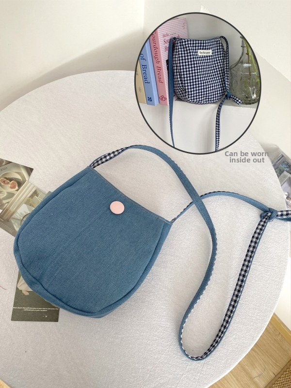 Slatka torba od denima, jajolikog oblika, crossbody za žene, japanski karirani uzorak, dvostrana