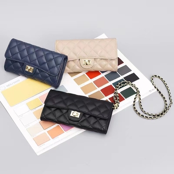 Ženska crossbody torba od prave kože ovčje, dugački novčanik, velika kapacitet, klasičan romboidni šav