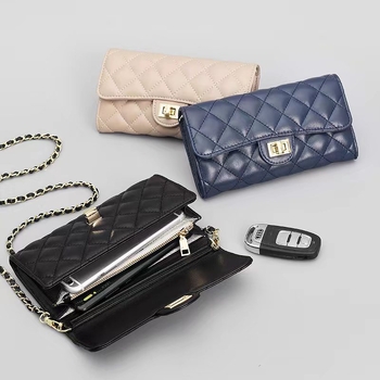 Ženska crossbody torba od prave kože ovčje, dugački novčanik, velika kapacitet, klasičan romboidni šav
