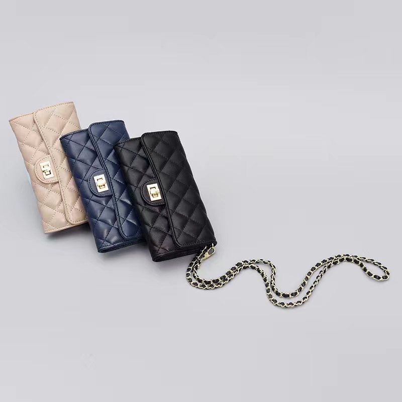 Ženska crossbody torba od prave kože ovčje, dugački novčanik, velika kapacitet, klasičan romboidni šav
